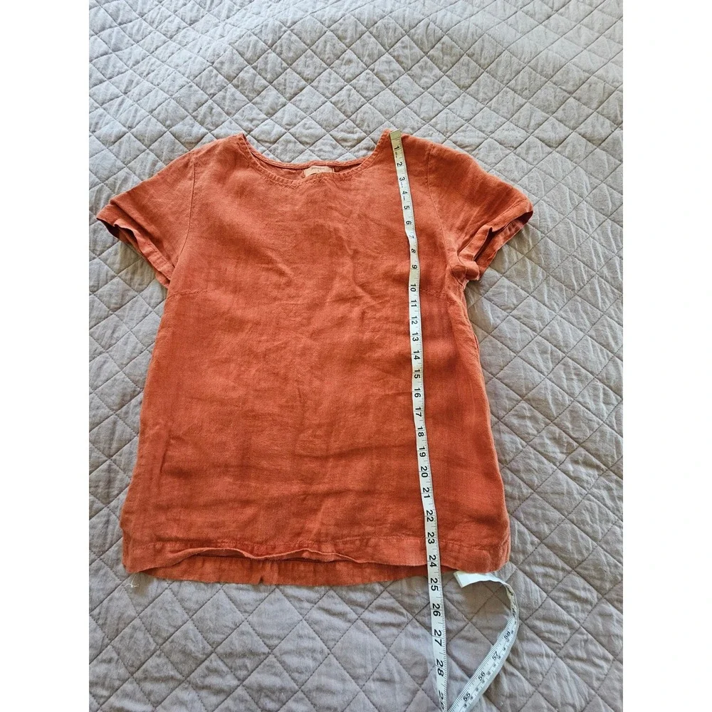 Menique Linen Burnt Orange Short Sleeve Lightweight Boho Cottagecore sz S - Picture 2 of 8